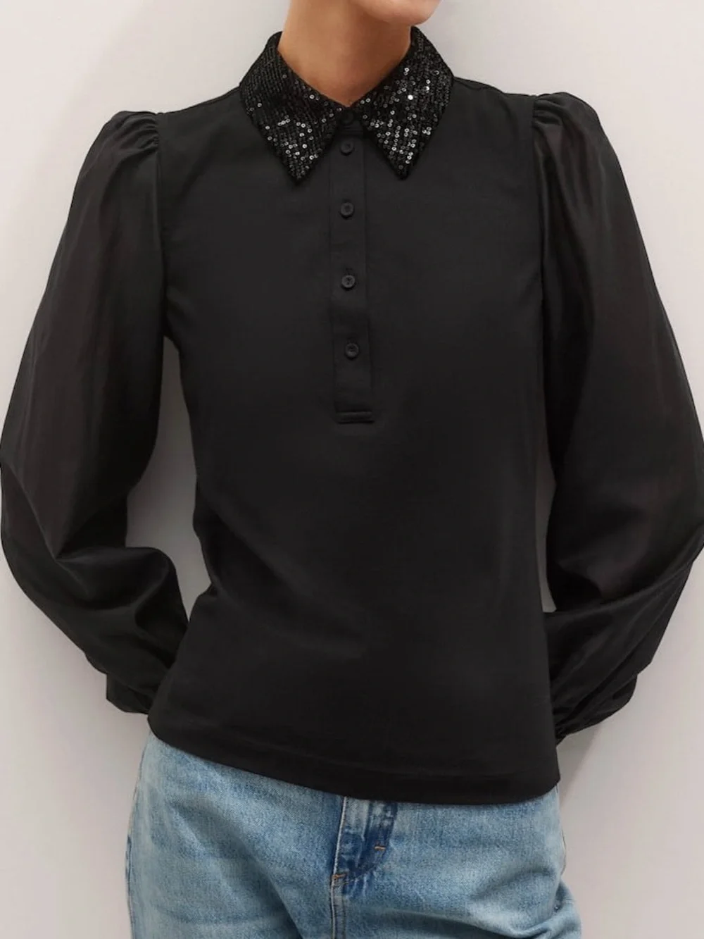 ME+EM Sequin Mixed Media Layering Shirt - Black Sz 12 - Picture 1 of 16